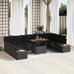 vidaXL Σετ Καναπέ Κήπου με αποθήκευση 11 pcs Μαύρο Πολυ ράταν