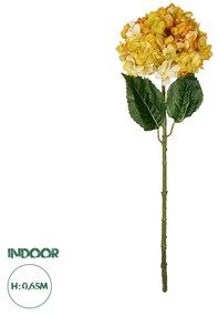 GloboStar® Artificial Garden YELLOW HYDRANGEA BRANCH 21317 Τεχνητό Διακοσμητικό Κλαδί Κίτρινη Ορτανσία Y65cm