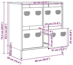 Ντουλάπι Μαύρο 68x39x73,5 εκ. από Χάλυβα Ψυχρής Έλασης - Μαύρο