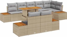 vidaXL Σετ Καναπέ Κήπου με αποθήκευση 9 pcs Μπεζ Πολυ ράταν