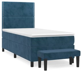 Κρεβάτι Boxspring με Στρώμα Σκούρο Μπλε 100x200 εκ. Βελούδινο - Μπλε