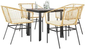 vidaXL Σετ Τραπεζαρίας Κήπου 5 Τεμ. Καφέ Συνθ.Ρατάν/Γυαλί με Μαξιλάρια