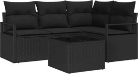 vidaXL Σετ Καναπέ με μαξιλάρι 5 pcs Μαύρο συνθετικό ρατάν