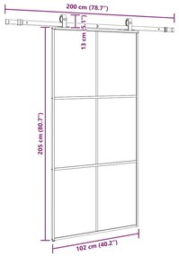 Συρόμενη πόρτα με σετ υλικού Μαύρο 102x205 cm ESG Γυαλί - Μαύρο