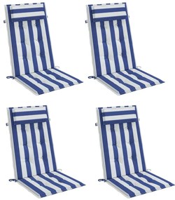 vidaXL Μαξιλάρια Καρέκλας με Πλάτη 4 τεμ. Μπλε&Λευκά Ριγέ Υφ. Oxford