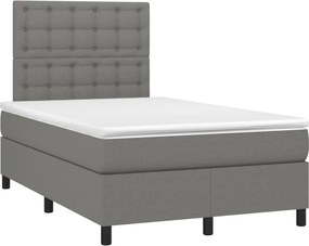 vidaXL Κρεβάτι Boxspring με Στρώμα &amp; LED Σκ.Γκρι 120x200 εκ Υφασμάτινο