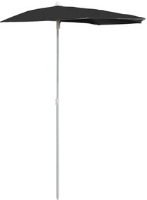 vidaXL Ομπρέλα Κήπου Μισή με Ιστό Μαύρη 180 x 90 εκ.