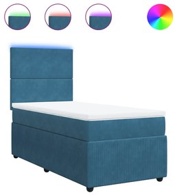 vidaXL Κρεβάτι Boxspring με Στρώμα Μπλε 80 x 200 εκ. Βελούδινο