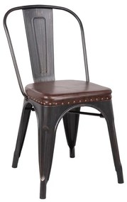 Ε5191Ρ,10 RELIX Καρέκλα, Μέταλλο Antique Black, Pu Κάθισμα Σκούρο Καφέ  45x51x82cm Καρέκλα Στοιβαζόμενη,  Μαύρο/Καφέ,  Μέταλλο/PVC - PU, , 1 Τεμάχιο