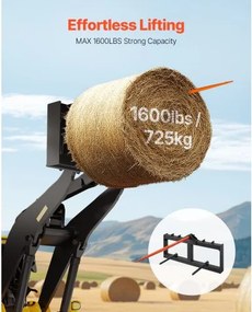 VEVOR 49" Hay Spear, Bale Spears 1600lbs Loading Capacity, Skid Steer Loader Tractor Attachment with 2pcs 17,5" Stabilizer Spears, Quick Attach Spike Forks