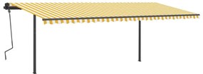 vidaXL Τέντα Συρόμενη Αυτόματη με Στύλους Κίτρινο / Λευκό 6 x 3 μ.
