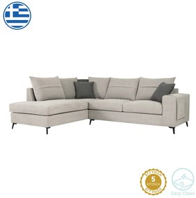 Γωνιακός καναπές δεξιά γωνία Montana pakoworld ανοιχτό γκρι ύφασμα με μαξιλάρια σε ποντικί απόχρωση 275x215x93εκ