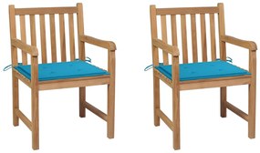 3062734 vidaXL Καρέκλες Κήπου 2 τεμ. από Μασίφ Ξύλο Teak με Μπλε Μαξιλάρια Μπλε, 1 Τεμάχιο