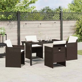 vidaXL Σέτ φαγητού για κήπο με μαξιλάρι 5 pcs Καφέ Πολυ ράταν