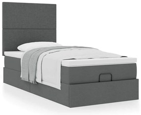 vidaXL Οθωμανικό κρεβάτι με στρώμα σκούρο γκρι 90x200cm ύφασμα