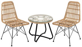 Σετ Τραπεζαρία Κήπου ArteLibre HOWARD Φυσικό/Μαύρο Μέταλλο/Rattan Με 2 Καρέκλες