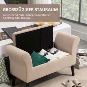 HOMCOM ταπετσαρισμένος πάγκος με αποθηκευτικό χώρο, σεντούκι-πάγκος με μπράτσα, ύψος καθίσματος 46 cm, βελούδινο πολυεστέρας, 111,5 x 41 x 65 cm, μπεζ