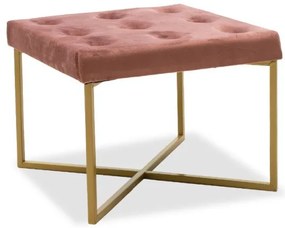 Σκαμπό Luisa Pakoworld μεταλλικό χρυσό-βελούδο σάπιο μήλο 40x40x30εκ-104-000007-Ροζ 104-000007