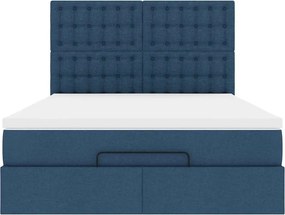 vidaXL Οθωμανικό κρεβάτι με στρώμα μπλε 140x200cm ύφασμα