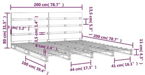 Σκελετός Κρεβατιού Χωρίς Στρώμα 200x200 εκ Μασίφ Ξύλο Πεύκου - Καφέ