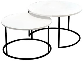 Coffee tables Solme set 2pcs white melamine-black metal 75x75x45 εκ.