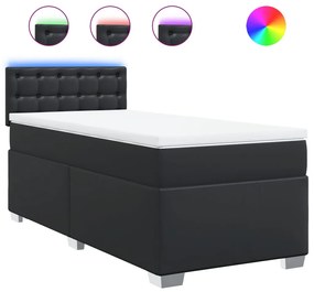 vidaXL Κρεβάτι Boxspring με Στρώμα Μαύρο 90x190εκ. από Συνθετικό Δέρμα