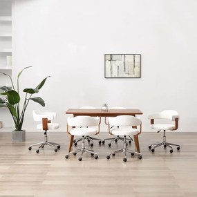 Καρέκλες Τραπεζαρίας Περιστρ. 6τεμ Λευκές Λυγ. Ξύλο/Συνθ. Δέρμα - Λευκό