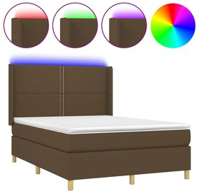 vidaXL Κρεβάτι Boxspring με Στρώμα & LED Σκ.Καφέ 140x190εκ. Υφασμάτινο