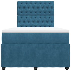 vidaXL Κρεβάτι Boxspring με Στρώμα Σκούρο Μπλε 120x200 εκ. Βελούδινο