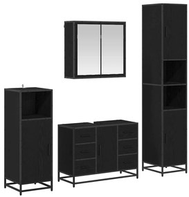 vidaXL Σετ Επίπλων Μπάνιου με ράφι 4 pcs Μαύρη Οξυά Επεξεργασμένο ξύλο