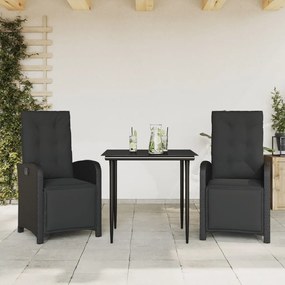 Σετ Επίπλων Bistro 3 τεμ. Μαύρο Συνθετ. Ρατάν με Μαξιλάρια