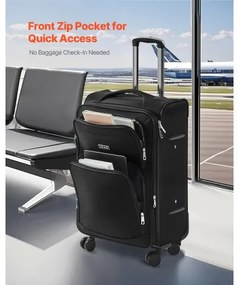 VEVOR 61cm Softside Expandable Luggage with Spinner Wheel Checked Suitcase Black