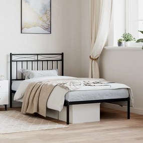 vidaXL Πλαίσιο Κρεβατιού με Κεφαλάρι Μαύρο 100 x 190 εκ. Μεταλλικό