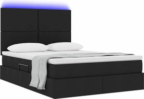 vidaXL LED Κρεβάτι αποθήκευσης με στρώμα Μαύρο 140 x 200 cm Ύφασμα