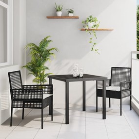 vidaXL Σετ Τραπεζαρίας Κήπου 3 Τεμαχίων με Μαξιλάρια Μαύρο Πολυ Ρατάν