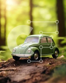 Intra Συλλεκτικό Ξύλινο Παζλ Plywood 4mm - Πράσινο παιχνίδι αυτοκίνητο στο κούτσουρο δέντρου Σε Ξύλινο Κουτί - Διαστάσεις: 10x10 cm – 25 κομμάτια