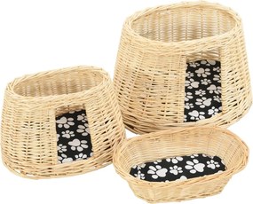 vidaXL Καλάθι Γάτας Σετ 3 τεμ. με Μαξιλάρια 47x34x60 εκ. Φυσική Ιτιά
