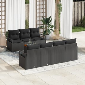 vidaXL 8 κομμάτι σετ καναπέ κήπου με μαξιλάρια Μαύρο Πολυ Ράταν Ακακία