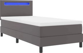 vidaXL Κρεβάτι με ελατήρια με στρώμα Γκρι 90 x 190 cm Τεχνητό δέρμα