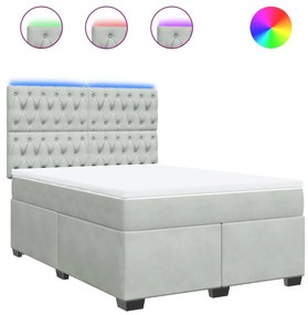 vidaXL Κρεβάτι Boxspring με Στρώμα Ανοιχτό Γκρι 140x200 εκ. Βελούδινο