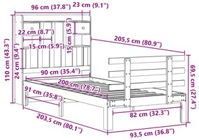 Κρεβάτι Βιβλιοθήκη Χωρίς Στρώμα 90x200 εκ Μασίφ Ξύλο Πεύκου - Λευκό