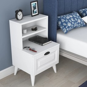 Stewehome Κομοδίνο ξύλινο με ράφια και συρτάρι 45x40x74.4 cm