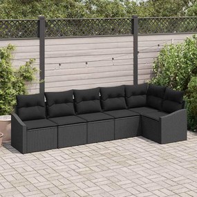vidaXL Σετ Καναπέ Κήπου 6 pcs Μαύρο Πολυ ράταν
