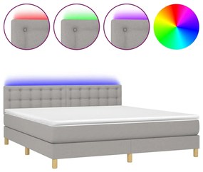 vidaXL Κρεβάτι Boxspring με Στρώμα &amp; LED Αν.Γκρι 180x200 εκ Υφασμάτινο