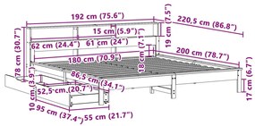 Κρεβάτι Βιβλιοθήκη Χωρίς Στρώμα 180x200 εκ Μασίφ Ξύλο Πεύκου - Καφέ