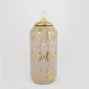 Βάζο Κεραμικό Με Καπάκι 752-20023 14.8x14.8x32.8cm Grey-Gold Estheti Home Κεραμικό