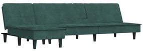 vidaXL Καναπές Κρεβάτι Γωνιακός Σκ. Πράσινο 255x140x70 εκ. Βελούδινος