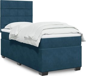 vidaXL Κρεβάτι Boxspring με Στρώμα Μπλε 90x200 εκ. Βελούδινο