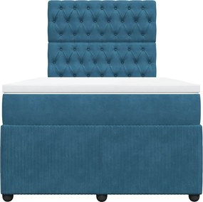 vidaXL Κρεβάτι Boxspring με Στρώμα Μπλε 120x200 εκ. Βελούδινο