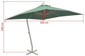 Ομπρέλα Κρεμαστή Πράσινη 300 x 300 εκ. με Ιστό Αλουμινίου - Πράσινο